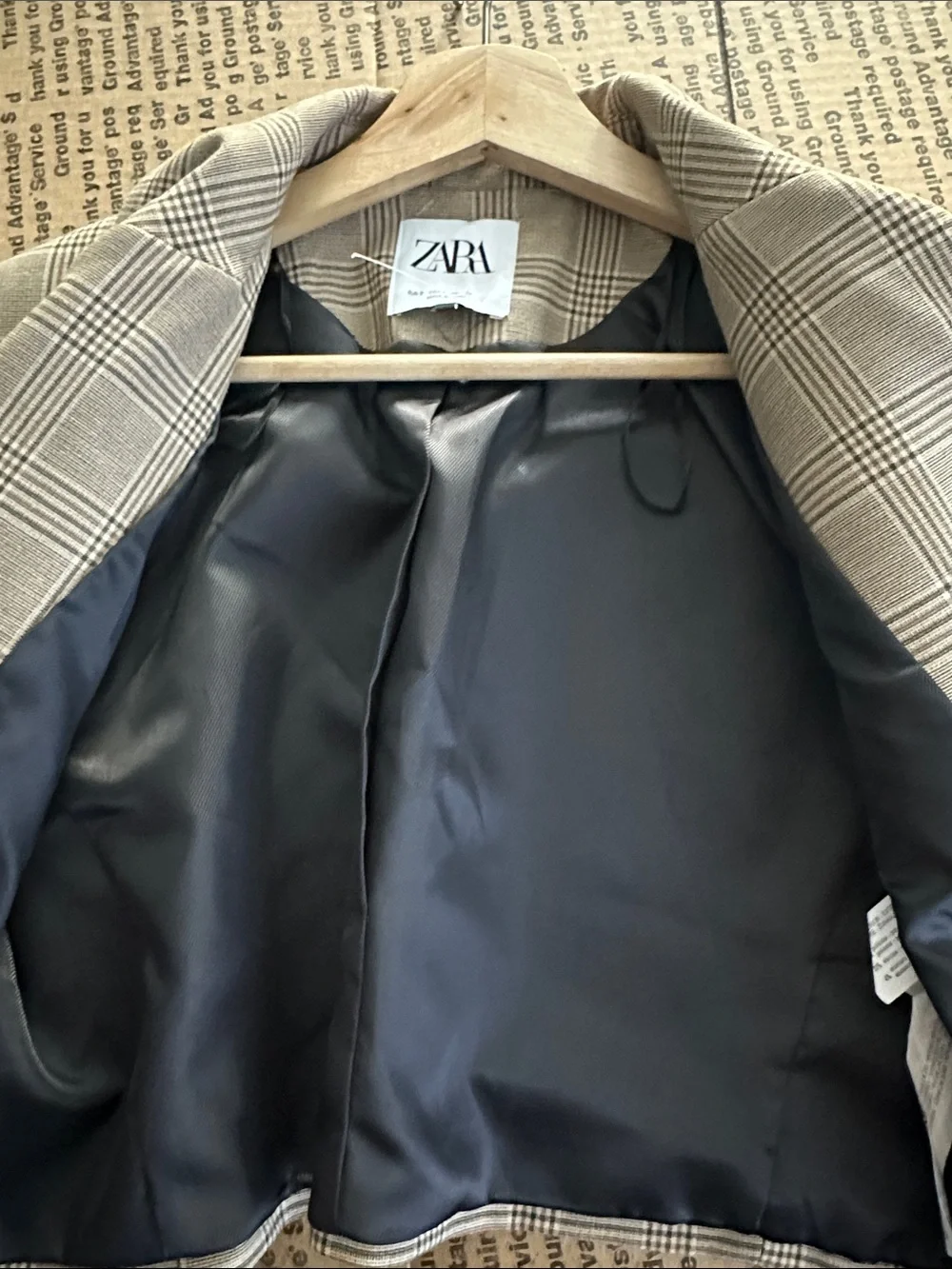 Zara Crop Blazer Jacket Plaid Tan Brown Boxy Blogger Preppy Business Casual S - Picture 15 of 16